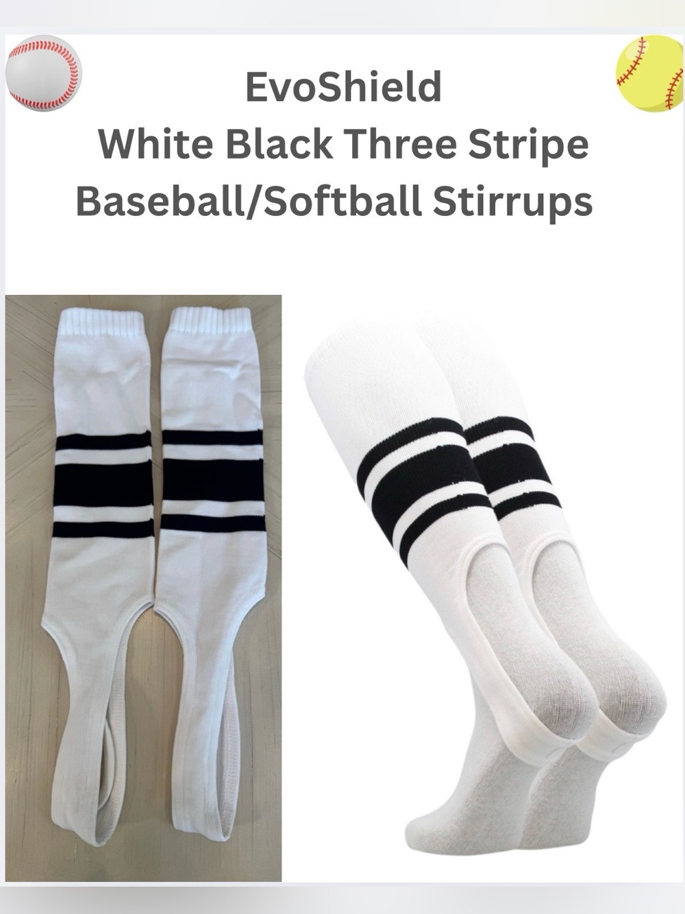 EvoShield Baseball Softball Stirrups White Black Three Stripe Adult New